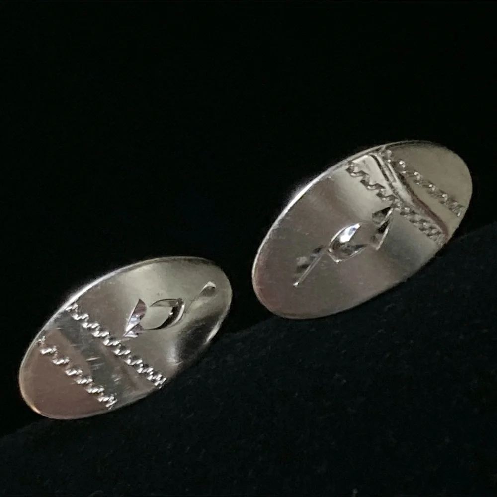 Sterling silver oval etched diamond cut MCM cuff links